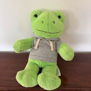 Build A Bear BABW Spring Green Frog Plush 16” Stuffed Animal With Gray Hoodie